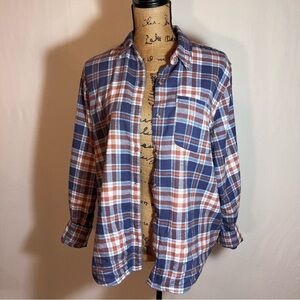 Universal Thread Flannel Shirt M Women’s Blue Plaid Relaxed Fit Cotton #Flannel